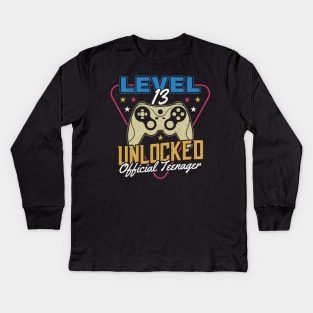 13 Unlocked Official Teenager 13th Birthday Level Kids Long Sleeve T-Shirt